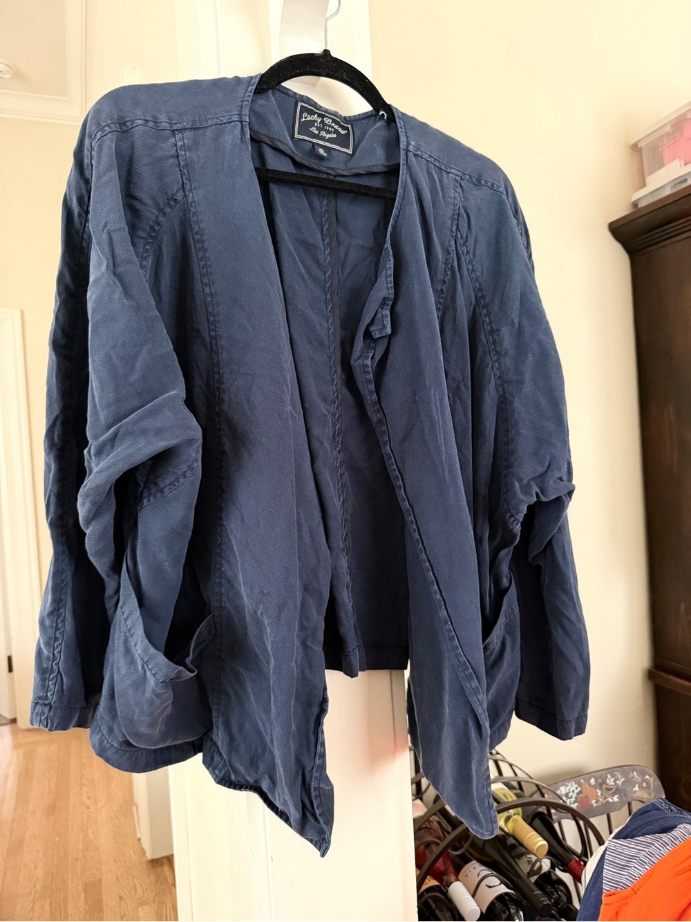 Chelsea & Violet Women's Navy Open-Front Draped Jacket